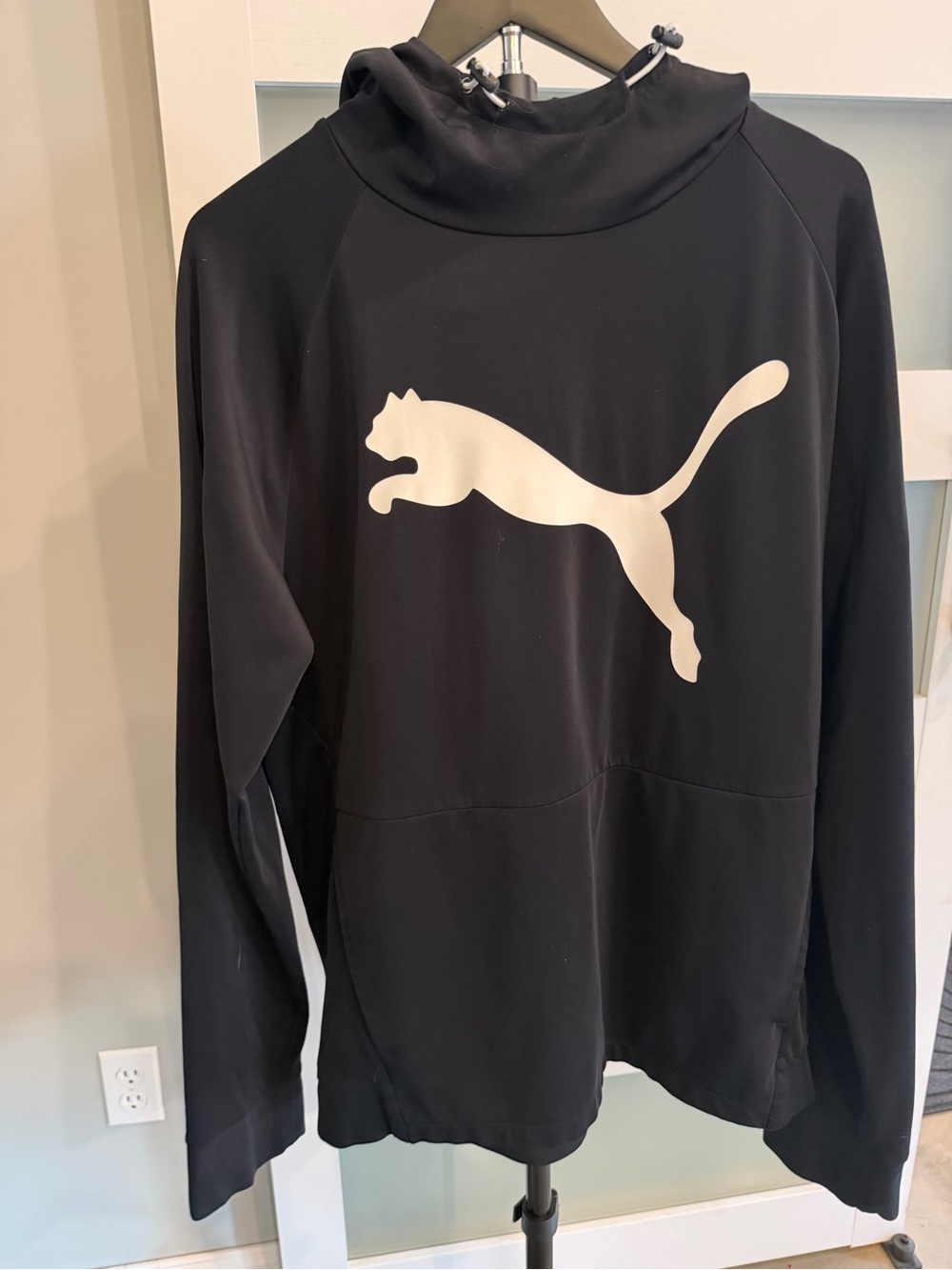 Puma Black Pullover Hoodie with White Leaping Cat Logo